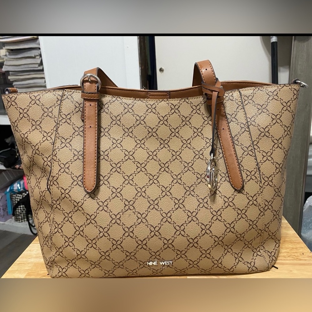 Nine West Tan and Brown Tote Bag with Leather Trim